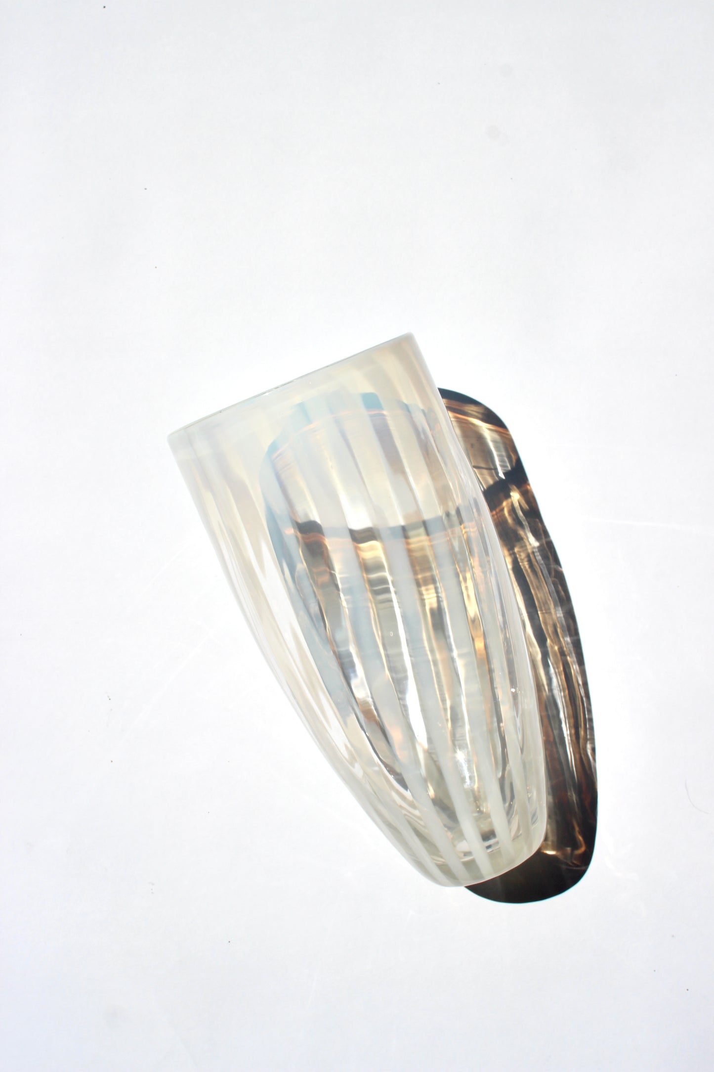 white-striped glass vase