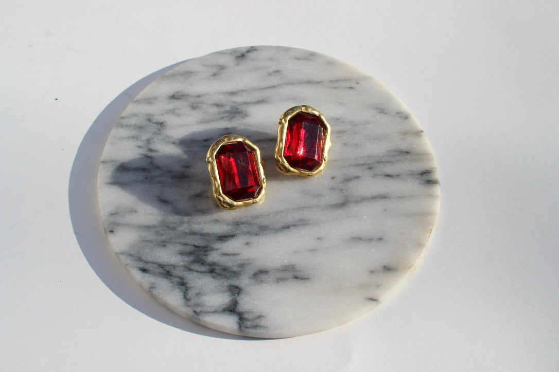 ruby glass clip earrings