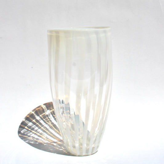 white-striped glass vase