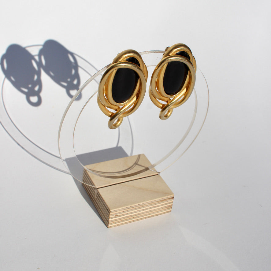 black + gold clip earrings