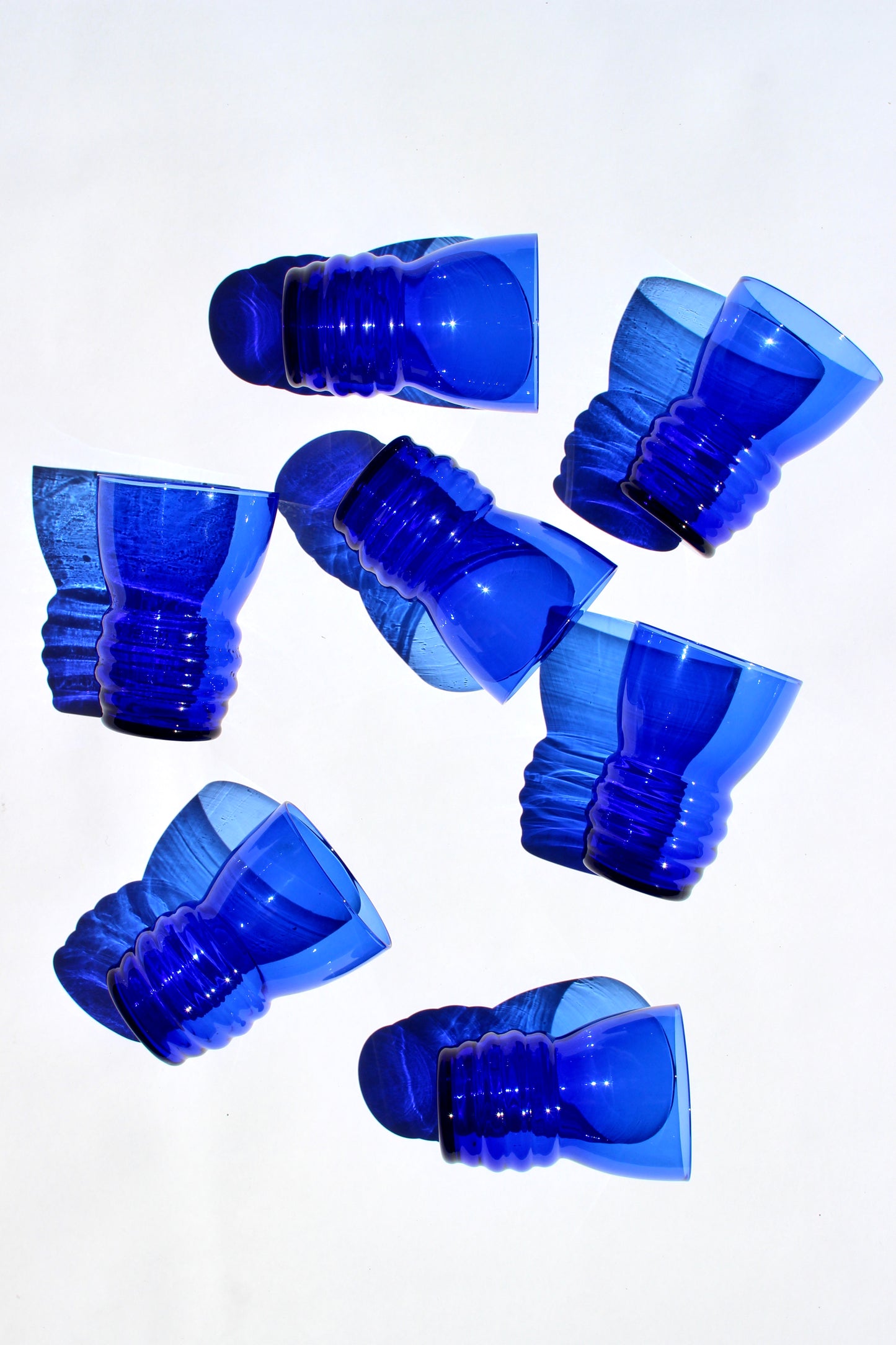 sapphire blue ribbed tumbler glasses (7)