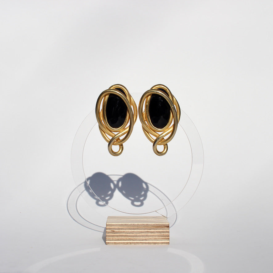 black + gold clip earrings