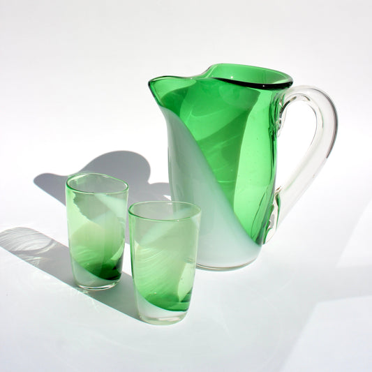 green pinched swirl pitcher set