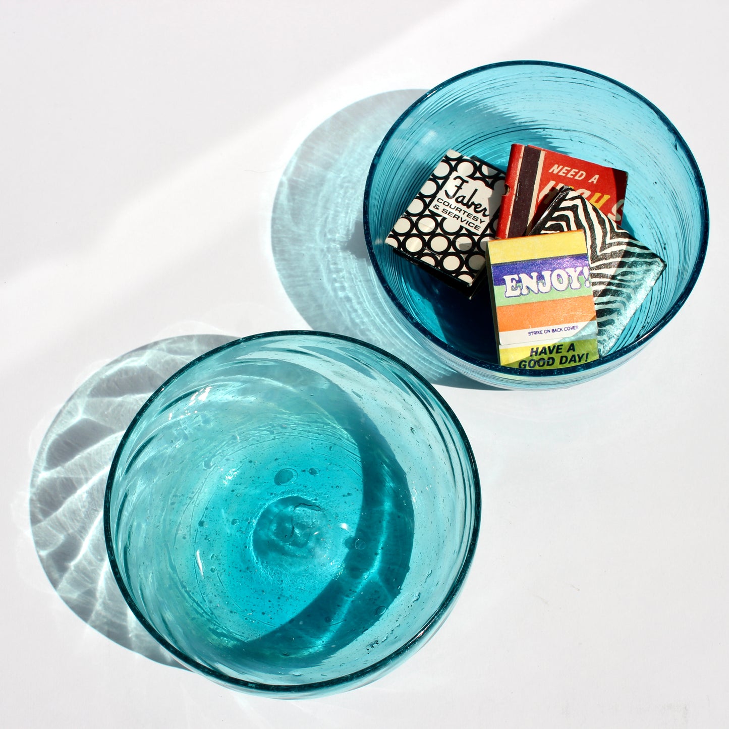handblown aqua glass bowls