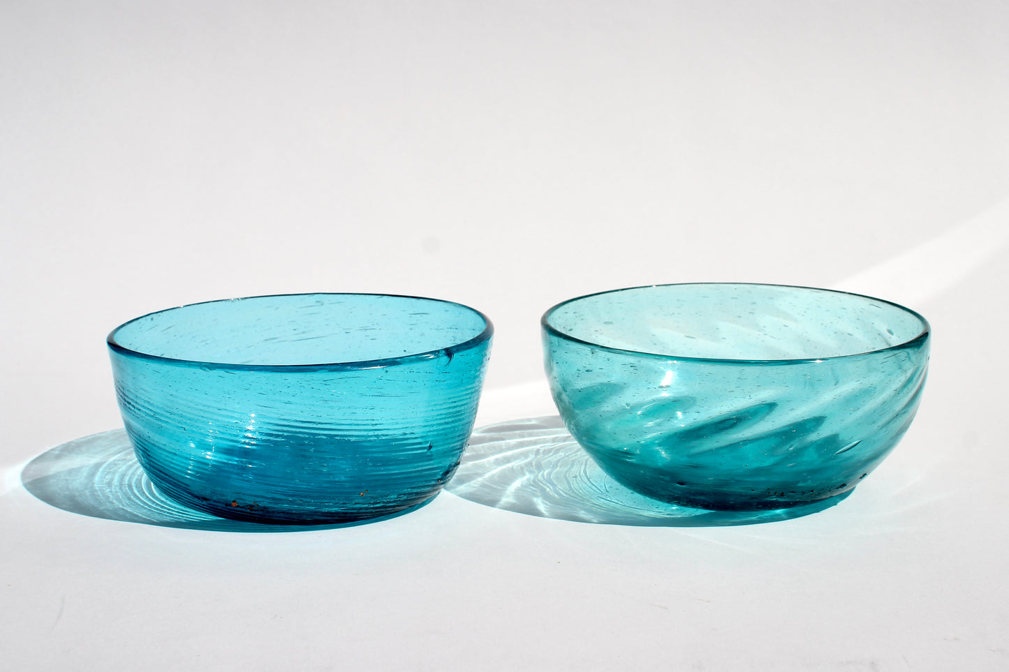 handblown aqua glass bowls