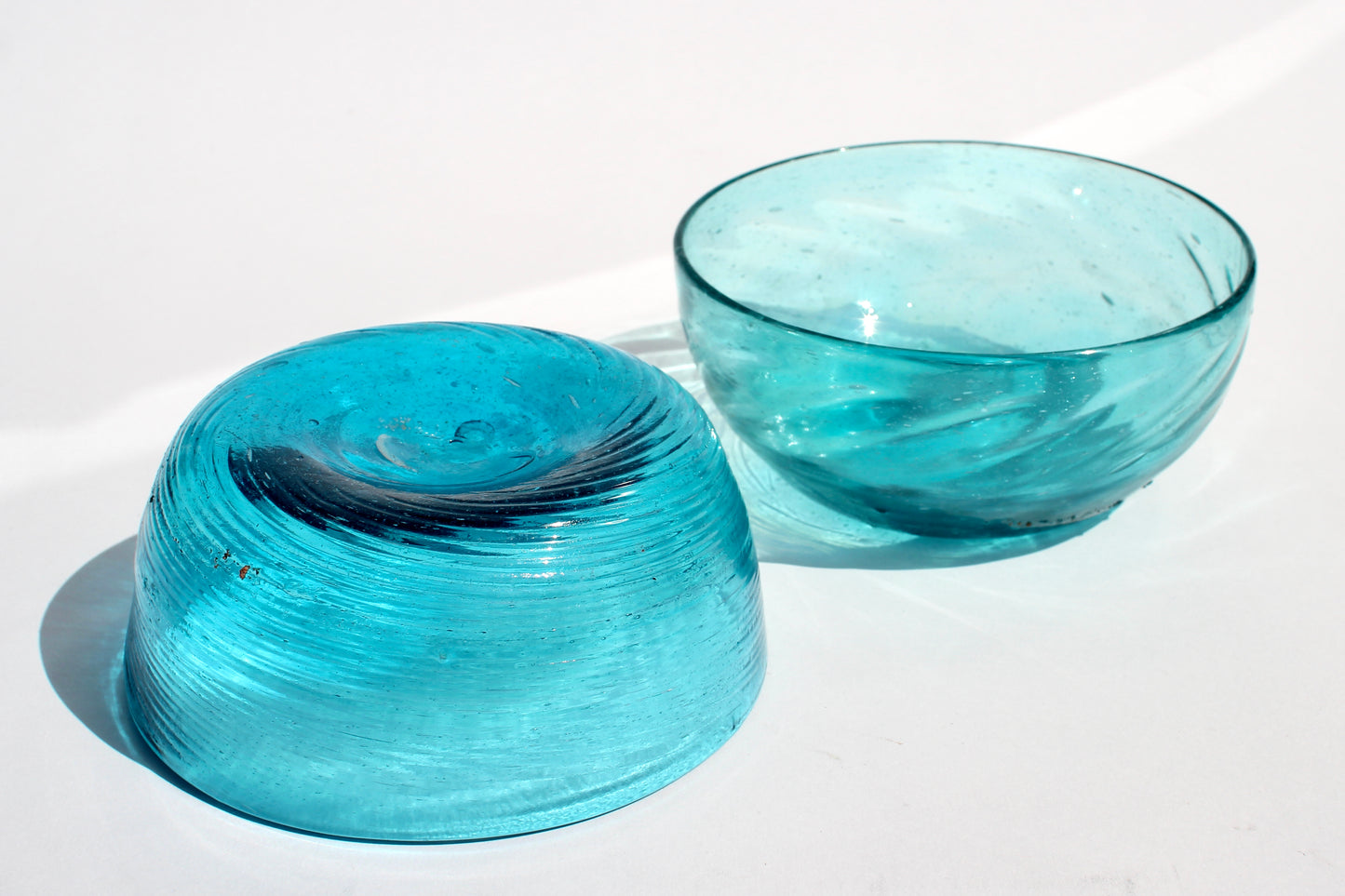handblown aqua glass bowls