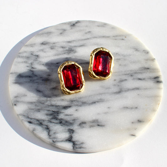 ruby glass clip earrings