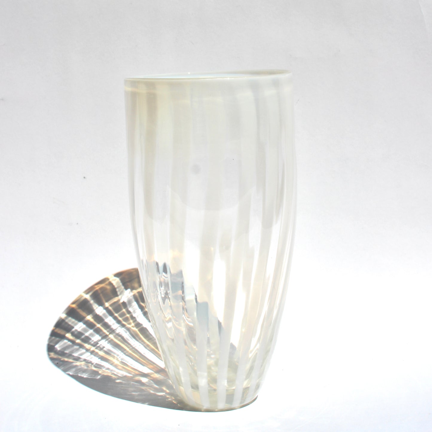 white-striped glass vase
