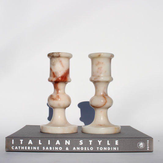 pink marble candle holder set