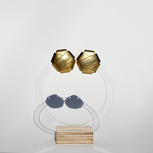 golden button clip earrings