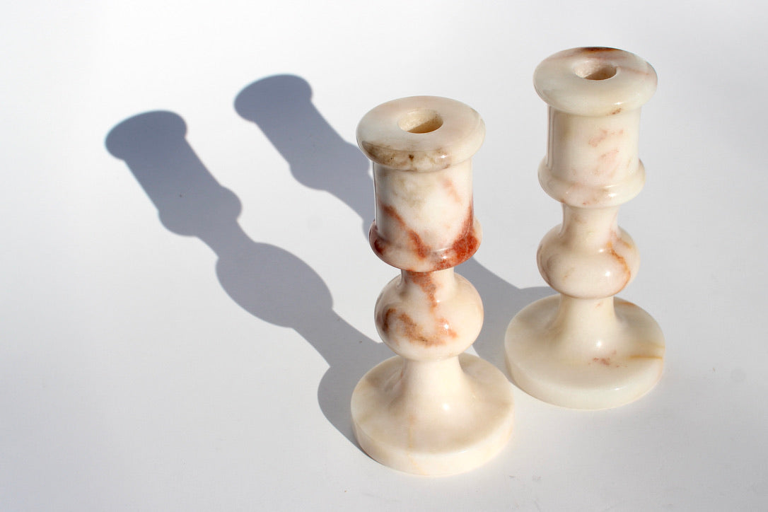 pink marble candle holder set
