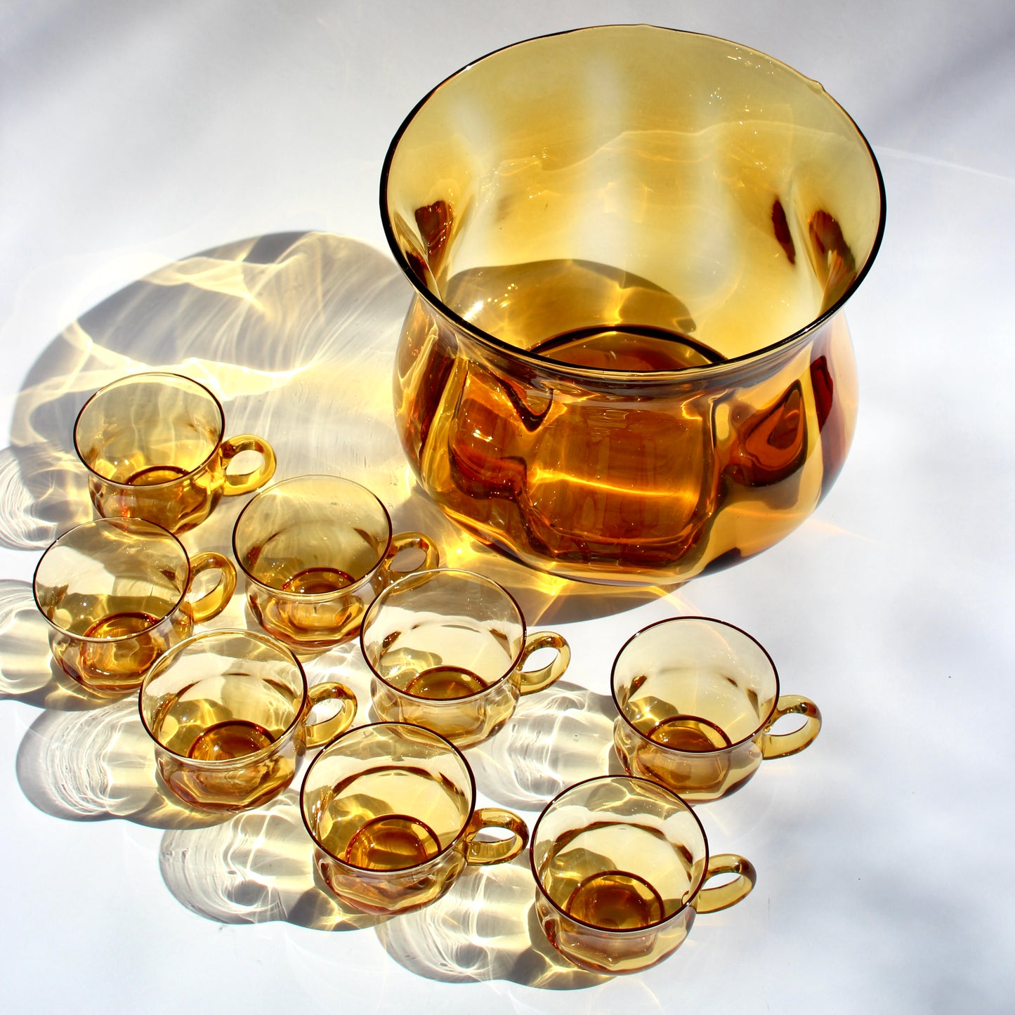 italian amber glass punch bowl set
