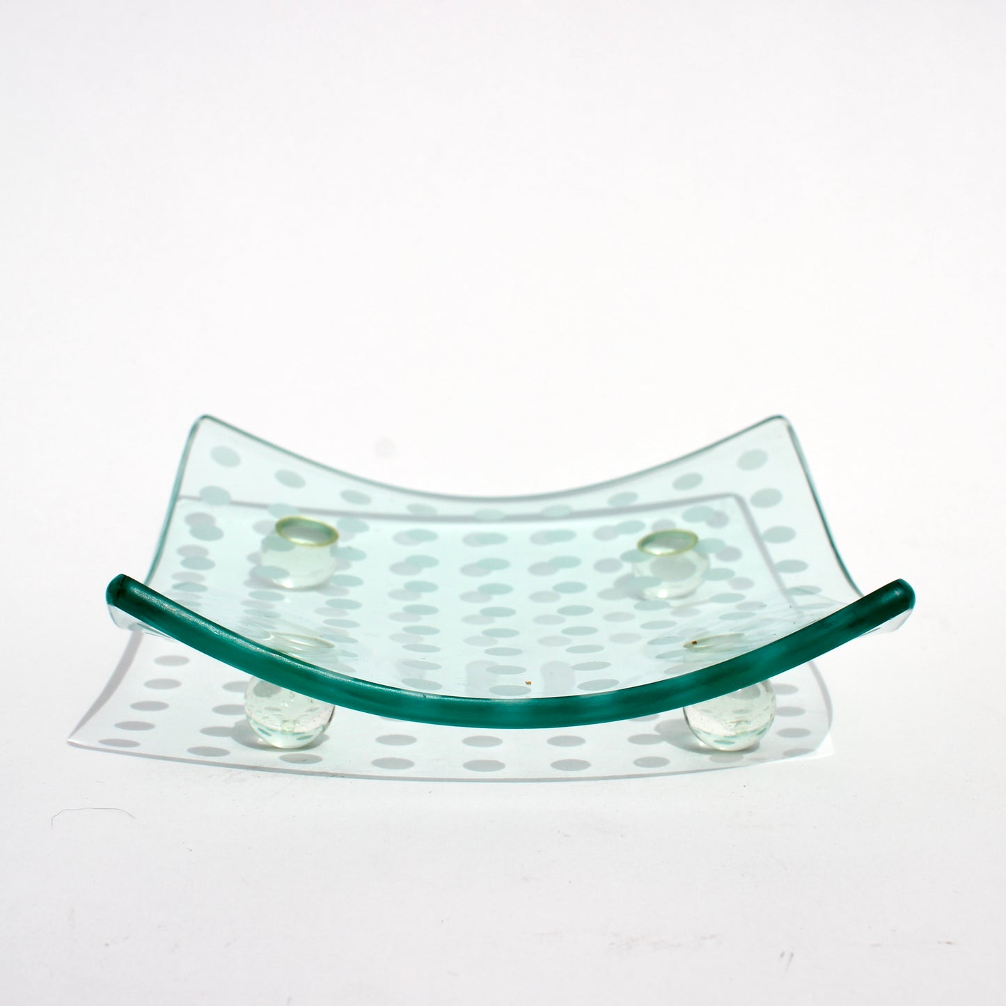 curved green dot dish