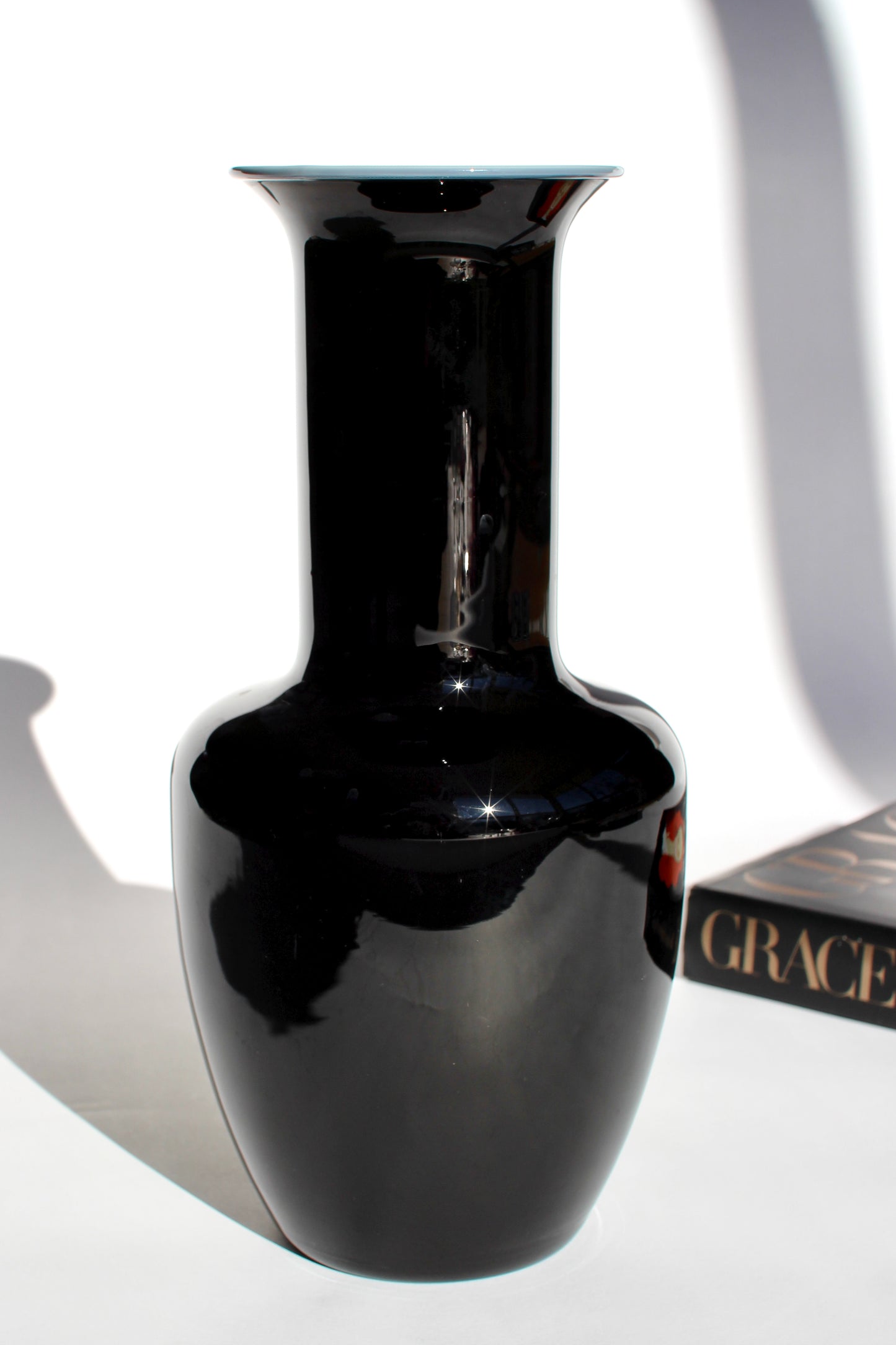 cased black glass vase