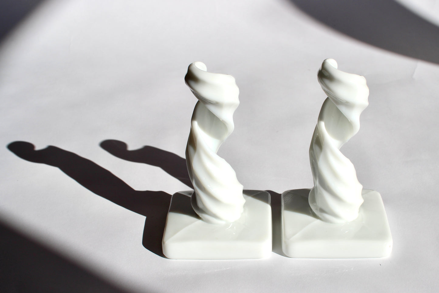spiral milk glass candle holders