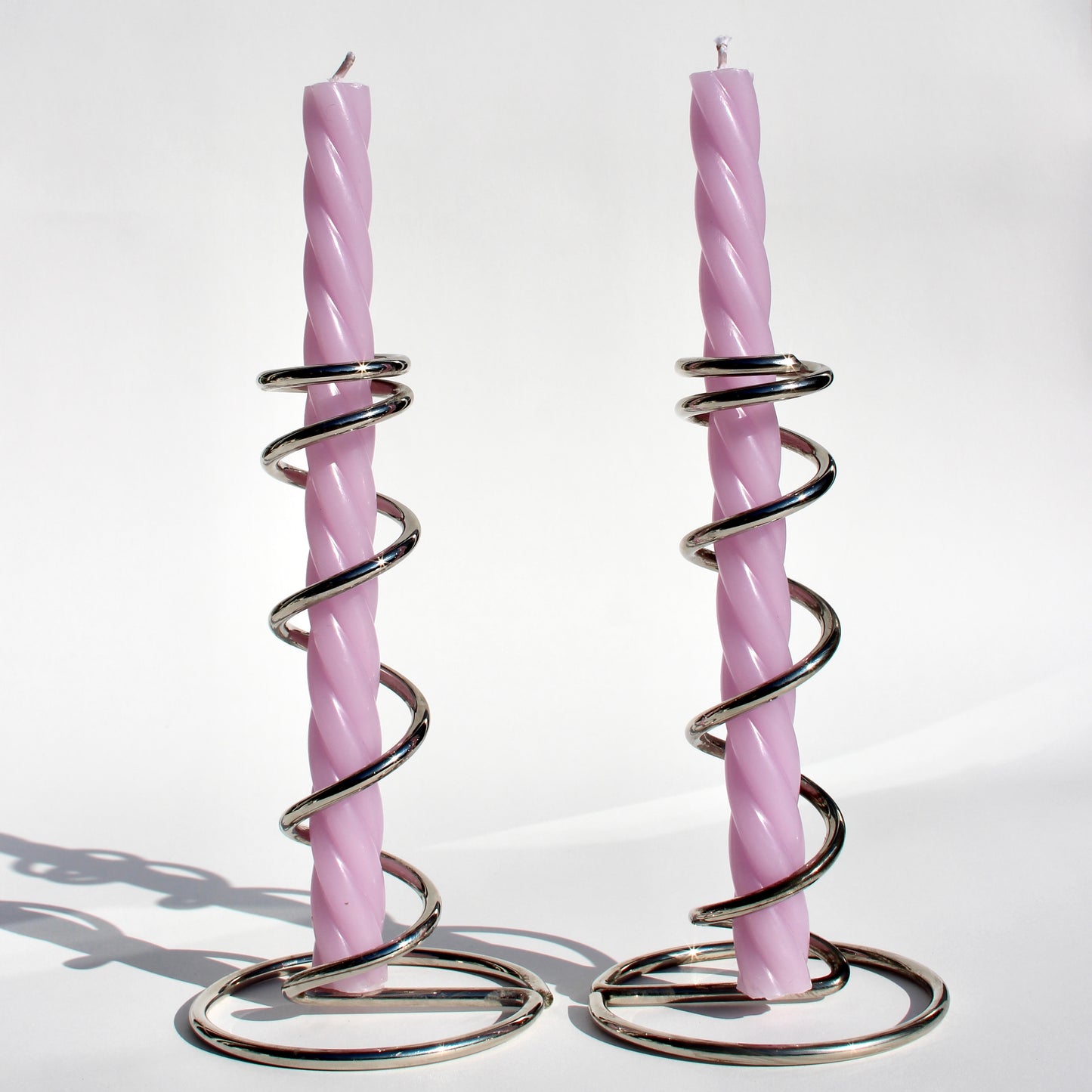 spiral chrome candlestick holders