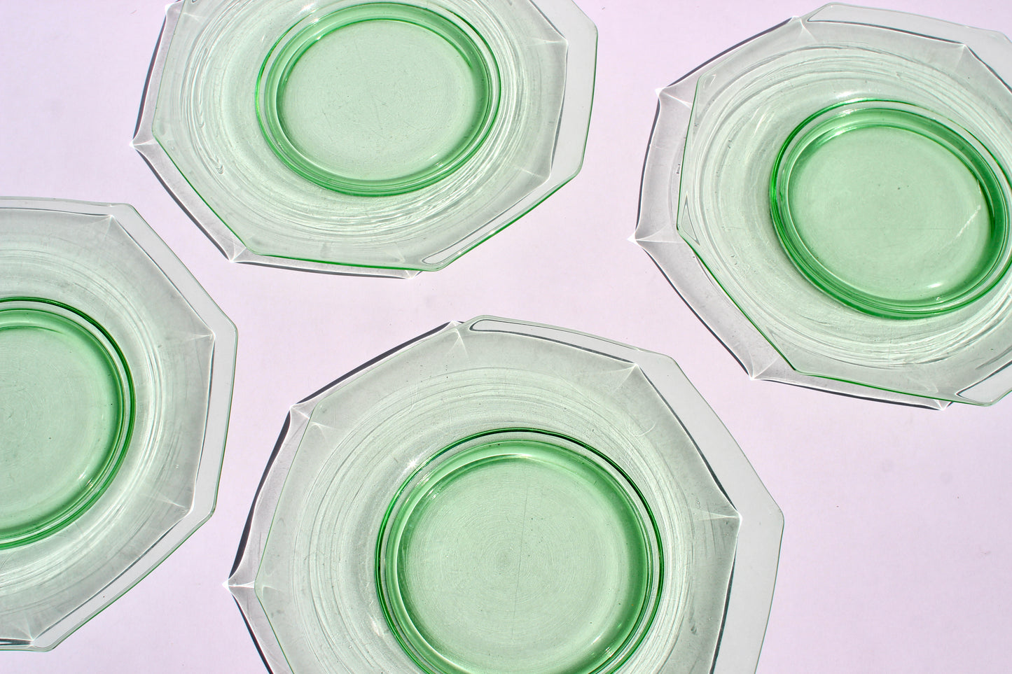 hexagon green glass plates (4)