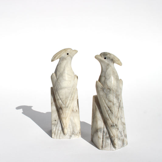marble cockatoo bookends