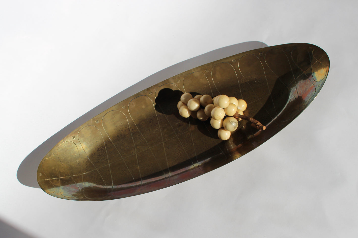 large brass etched platter