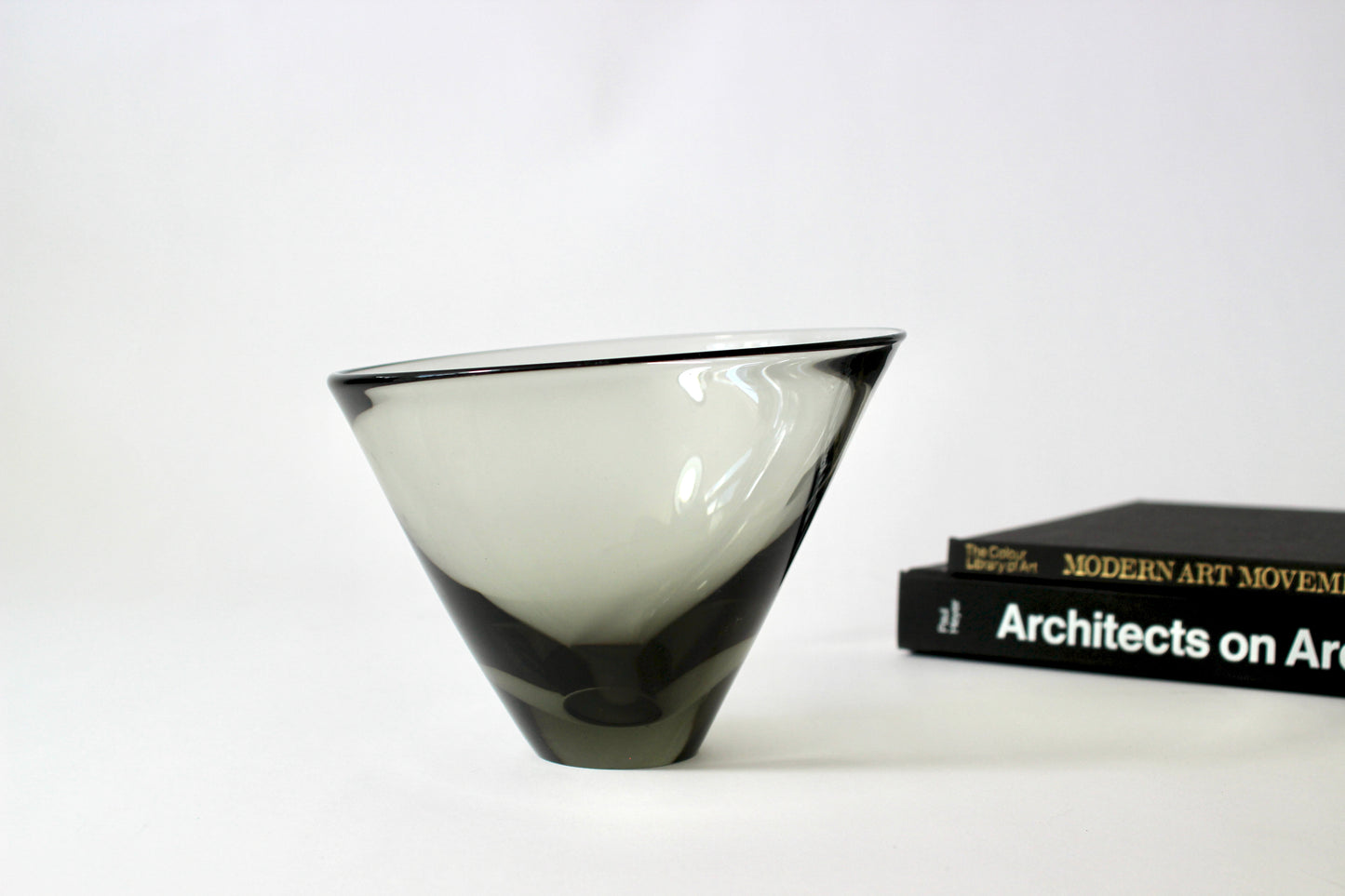 danish smoked glass slant bowl