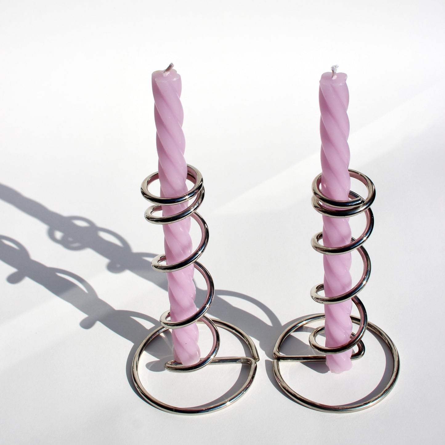 spiral chrome candlestick holders