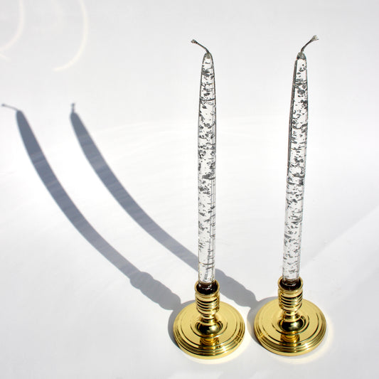 lucite + silver taper candle set