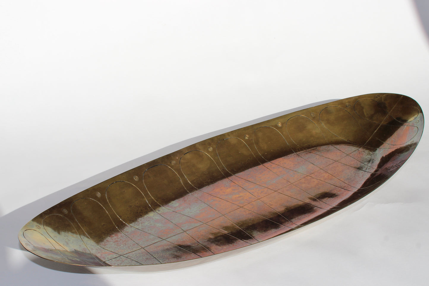large brass etched platter